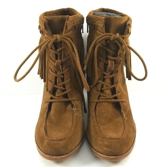 Gianni Bini Suede/Leather Fringe Lace Up Ankle Boots/Booties. Size 8M.  S667 - Picture 2 of 6